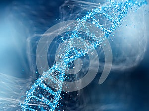DNA molecule on blue abstract background.. Concept of biochemistry