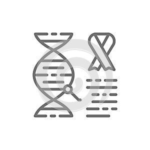 Dna molecule with cancer cells, malignant tumor, oncology line icon.