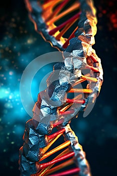 DNA molecule helix spiral on neon background. Genetics biotechnology and science. Eco concept for medical, research and