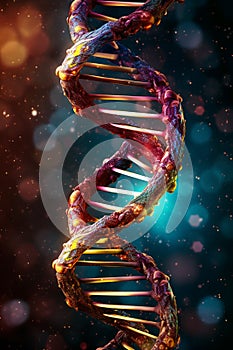 DNA molecule helix spiral on neon background. Genetics biotechnology and science. Eco concept for medical, research and