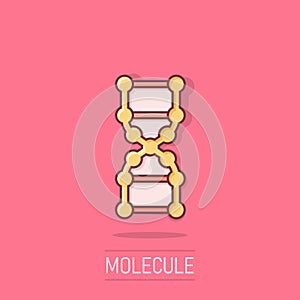 Dna molecule icon in comic style. Atom cartoon vector illustration on isolated background. Molecular spiral splash effect sign