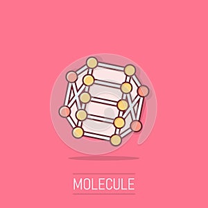 Dna molecule icon in comic style. Atom cartoon vector illustration on isolated background. Molecular spiral splash effect sign