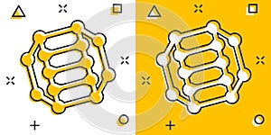 Dna molecule icon in comic style. Atom cartoon vector illustration on white isolated background. Molecular spiral splash effect