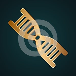 DNA molecule icon vector logo. Gradient gold metal with dark background