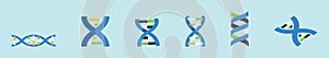 DNA molecule sign set, genetic elements and icons collection strand. Vector illustration isolated on blue background