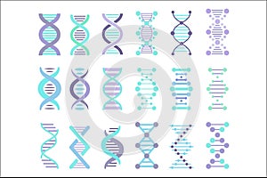 DNA molecule sign set, genetic personal code symbol vector illustration