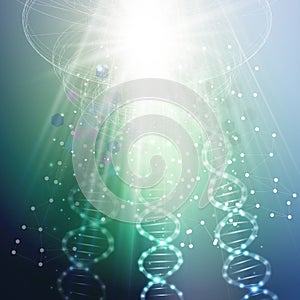 DNA molecule structure on a green background