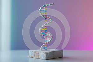 DNA molecule structure. Human genome helix, medical, genetic and biomedical science copy space background.