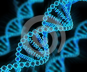 DNA molecules with binary code, 3d render