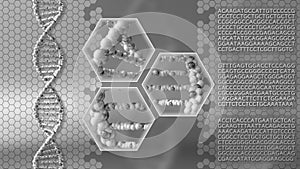 Molekuly šedá. genetický výzkum nebo snímání pojmy.  trojrozměrný obraz vytvořený pomocí počítačového modelu 