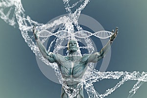 DNA molecules and men in 3D illustration.