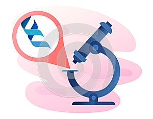 DNA research. Molecule DNA and microscope. Analysis of DNA in labaratory.