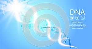 DNA sequence. Wireframe DNA molecules structure. DNA code editable template. Science and Technology concept. Vector illustration