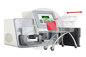 DNA sequencer with shopping cart. 3D rendering