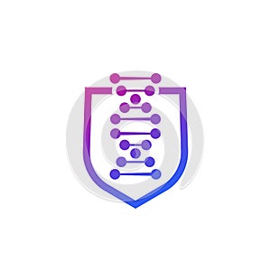 dna and shield logo, genetic protection vector