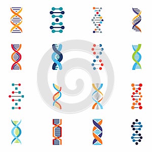 DNA signs, symbols and logo set, isolated on white background, vector