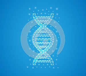 DNA spiral low poly symbol with white connected dots. 3d geometric polygonal Genetic helix. Biotech, science, genome