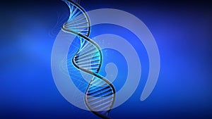DNA spiral model on blue background, 3D render.