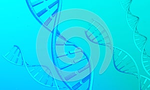 DNA spirals on a green and blue background. 3d render