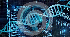 DNA strand and binary coding, scientific data processing image