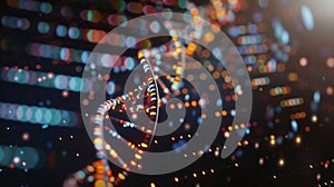 DNA strand and binary coding, scientific data processing image. Biotechnology, genetics, DNA sequencing, bioinformatics, digital