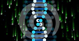 DNA strand and binary coding, scientific data processing image