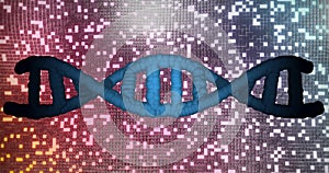 DNA strand and binary coding, scientific data processing image