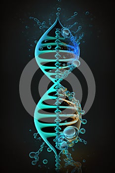 DNA Strand, Double Helix, Colorful Genetics on Black Background, Science, Biology, 3D Art