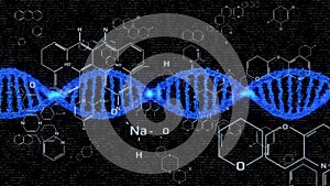 DNA Strand Double Helix Spinning with Molecular Hexagon Cellular Chemical Symbol Motion Background. Abstract Genetics Information