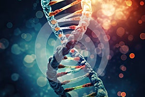 dna strand helix shape with colorful bokeh background