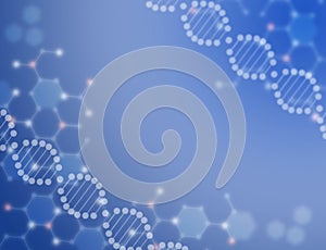 DNA strand with molecules science icon pattern for abstract blue technology background. Concept of Nanotechnology, Biochemistry