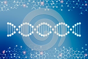 DNA strand with molecules science icon pattern for abstract blue technology background. Concept of Nanotechnology, Biochemistry