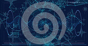 DNA strand and network connections, scientific data processing