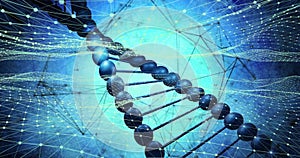 DNA strand and network connections, scientific data processing