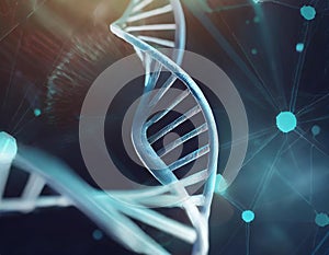 DNA strand spinning over dark background in futuristic style