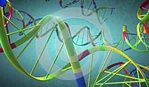 DNA Strands With Broken Interstrand Cross-Links On Blue Background. Medical Sciense, Gene Genome Manipulation And Biotechnology C photo