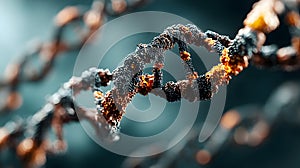 Scientific visualization of DNA molecule in medical research style. Generated Ai