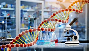 DNA string, laboratory background.