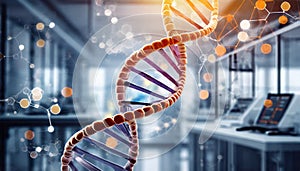 DNA string, laboratory background.