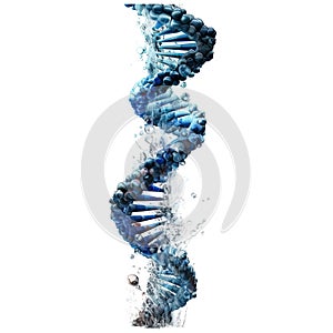 DNA structure with blue helix on white background. Virtual modeling of chemical processes.