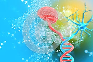 DNA structure and brain on scientific background