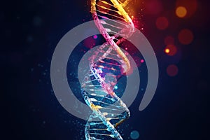 DNA structure on a dark background. 3d rendering, 3d illustration, code of genetic human Spiral DNA polygonal, AI Generated