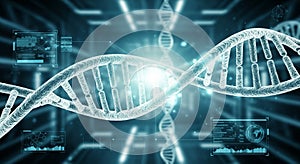 Dna structure with futuristic interface and data analysis