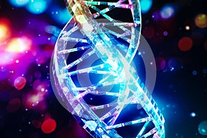 DNA. Study of gene structure of cell. DNA molecule structure. Genetic engineering of the future