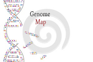 DNA test, genom map. Mosaic genome and distressed stamp seal with Genome phrase. Vector illustration