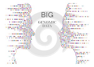 Dna test infographic. Big genomic data with people face. Genome sequence map. Vector illustration