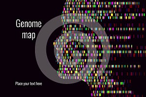 Dna test infographic. Vector illustration. Genome sequence map. Template for your design. Background, wallpaper