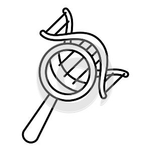Dna under magnify glass icon, outline style