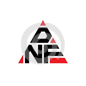 DNF triangle letter logo design with triangle shape. DNF triangle logo design monogram. DNF triangle vector logo template with red