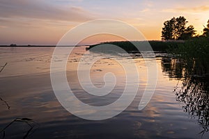 Dnipro river summer sunset twilight landscape, Ukraine